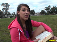 Startling Brown Haired Natasha Vega Strokes Her Moist Quim