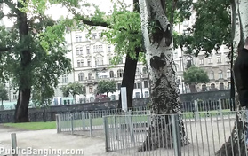 Public Outdoor Threesome With Street Whore And Two Horny Dudes