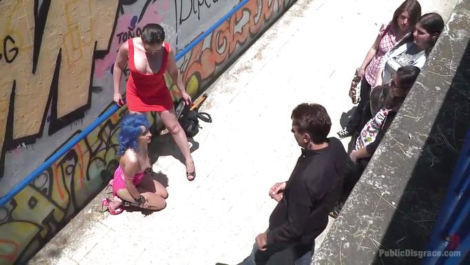 Submissive Babes Sucking Cocks In Public