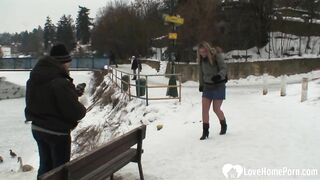LOVEHOMEPORN   Outdoor Winter Fun With A Hot Blonde Chick