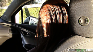 Nasty Black Babe Verta Rubs Her Shaved Twat N Dude’s Car